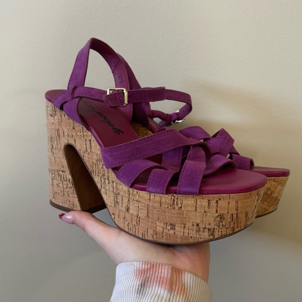 Free People Lisbon Platform Fuschia pink purple Cork Chunky heel sandals - Picture 2 of 8